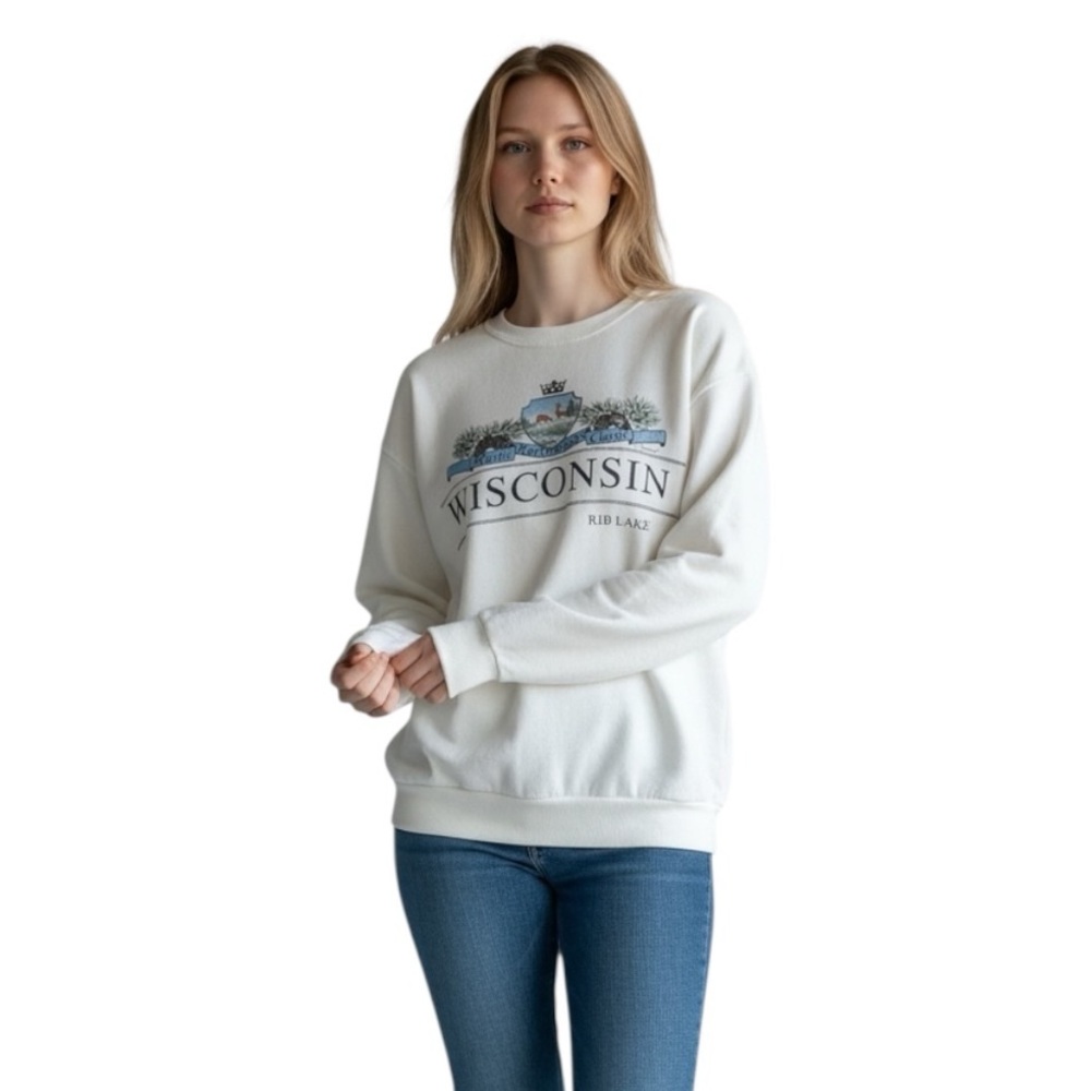 Vintage Lee Wisconsin Rustic Woodland Nature Deer Sweatshirt Made in USA